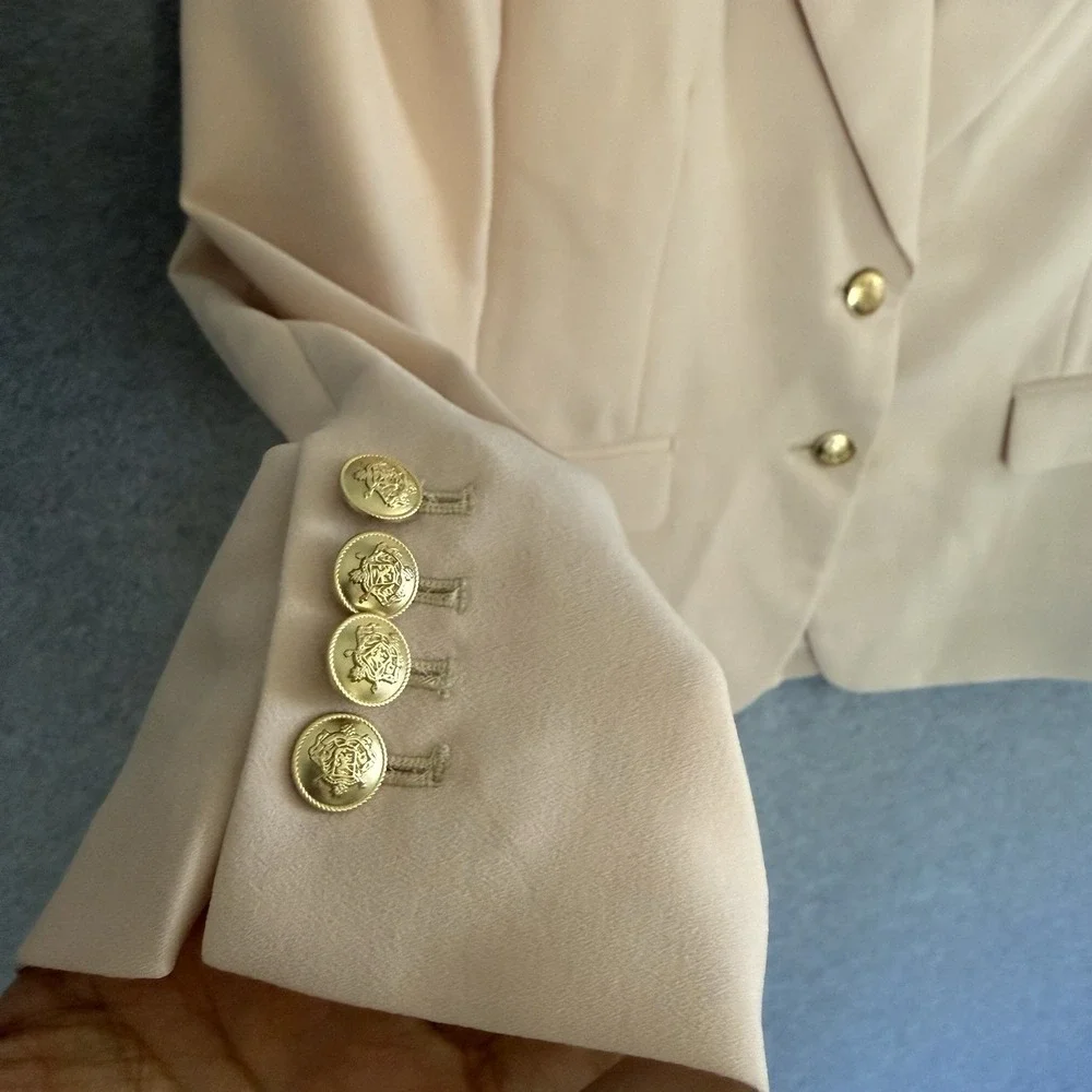 J. Crew Women's Willa City Crepe Blazer Jacket Size 14 Gold Button Light Khaki